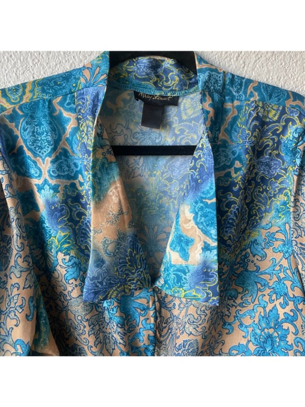 Ashley Stewart Women's Blouse Size 14 Blue Multicolor Paisley Pattern Drawstring - Picture 3 of 12